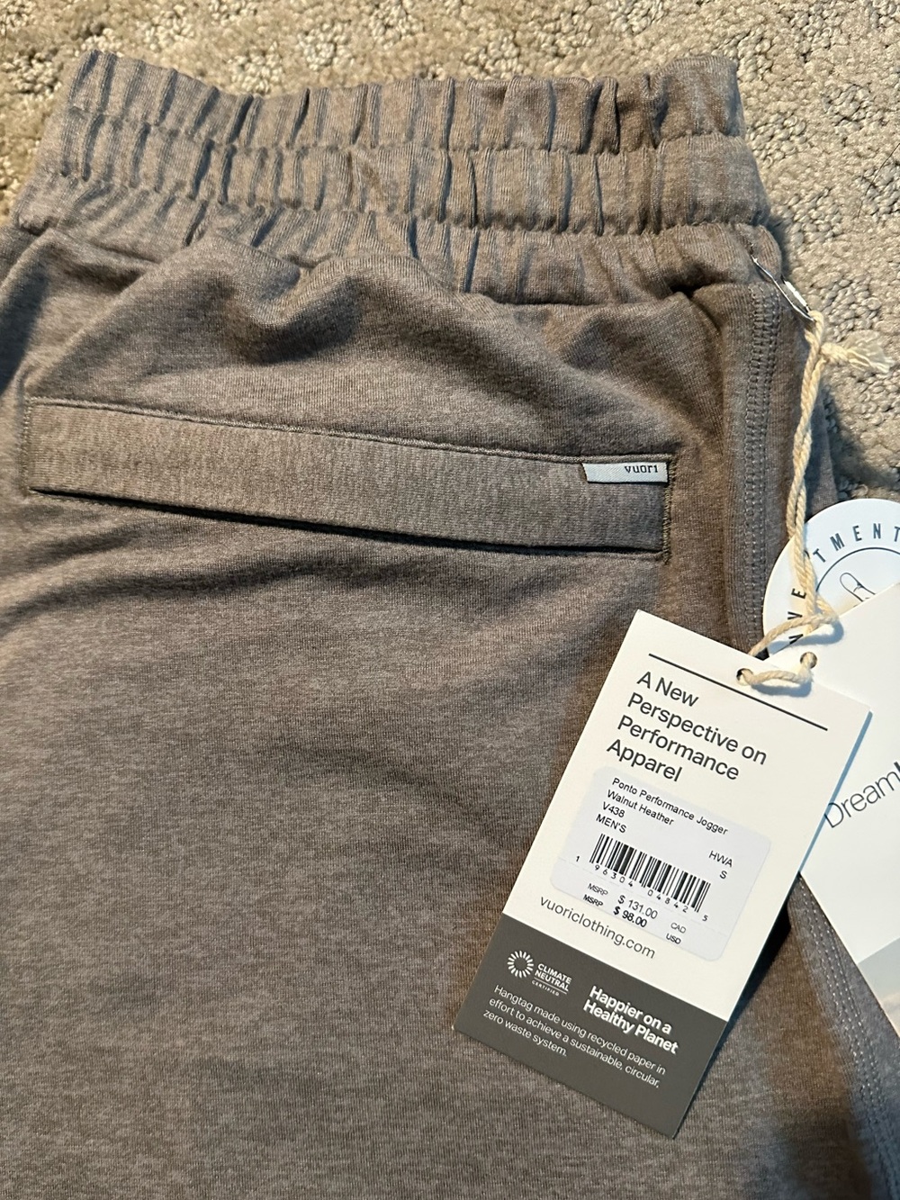 NEW mens Vuori Ponto performance jogger pants walnut heather size small - Picture 8 of 11